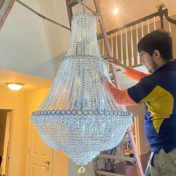 Installation of a crystal chandelier